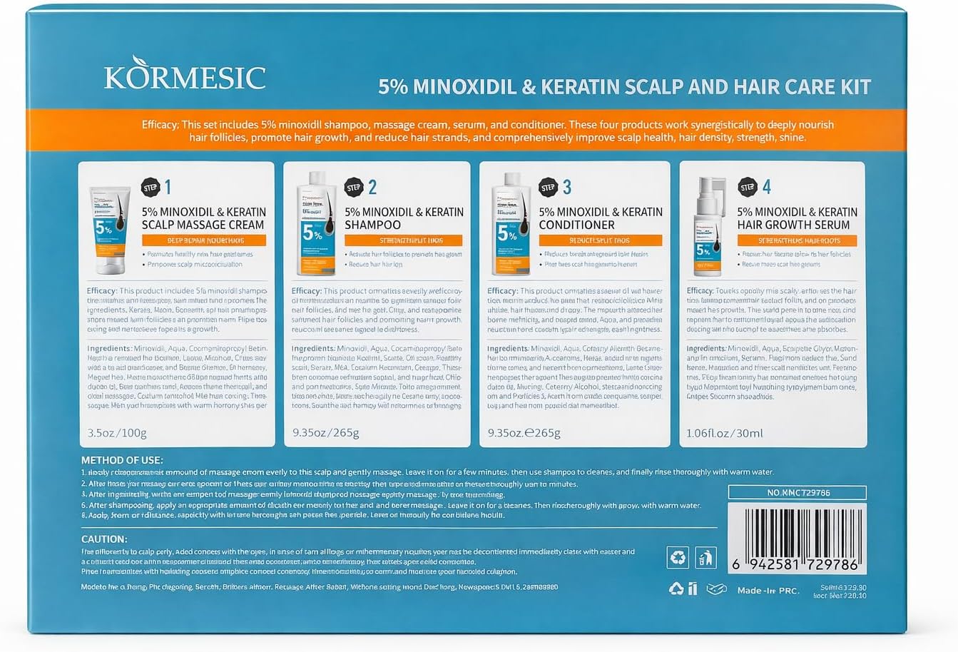 Kormesic 5% Minoxidil and Keratin Hair Care Kit - 4 Step