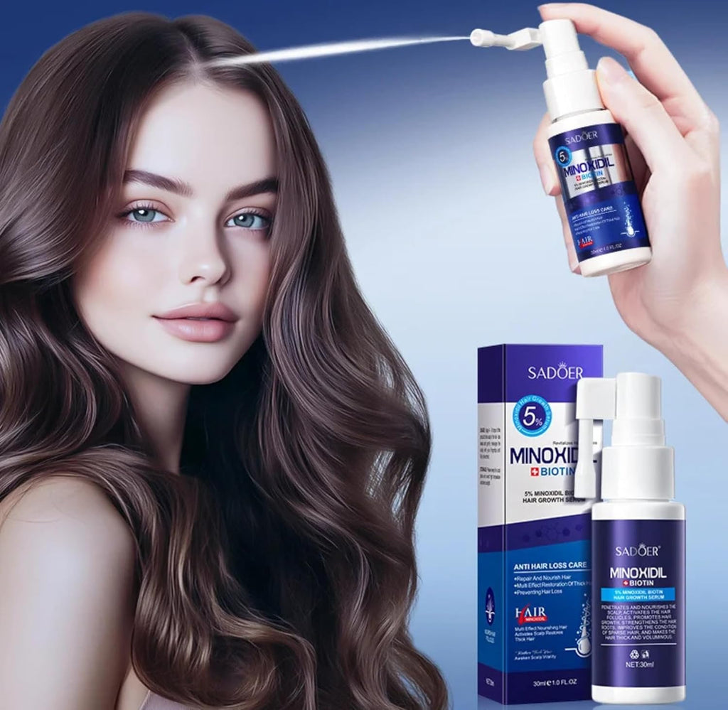 SADOER 5% Minoxidil + Biotin Hair Growth Serum – Fast Absorbing Scalp Treatment for Thinning Hair (30ml)