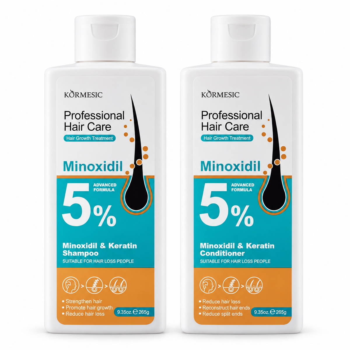 KORMESIC 5% Minoxidil & Keratin Shampoo + Conditioner Duo | Hair Growth Care Set