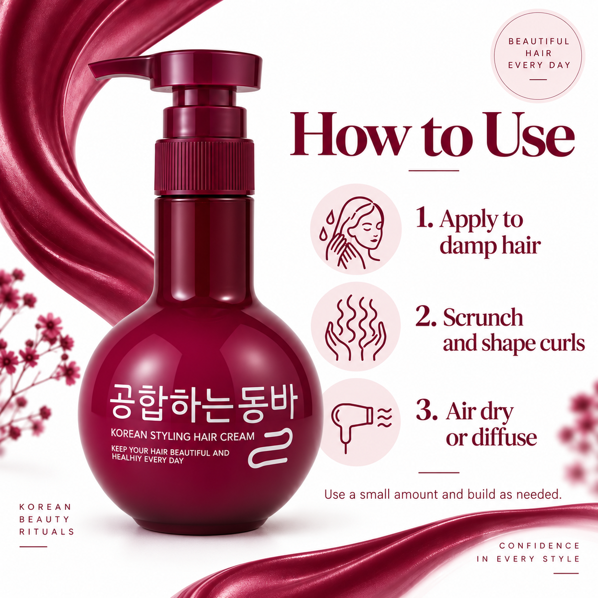 Korean Styling Hair Cream 250ml | Curl Defining Cream for Curly & Wavy Hair
