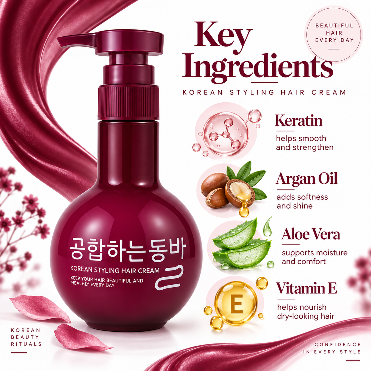 Korean Styling Hair Cream 250ml | Curl Defining Cream for Curly & Wavy Hair