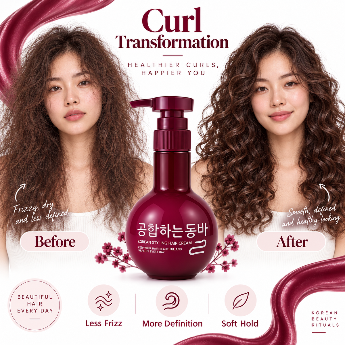 Korean Styling Hair Cream 250ml | Curl Defining Cream for Curly & Wavy Hair