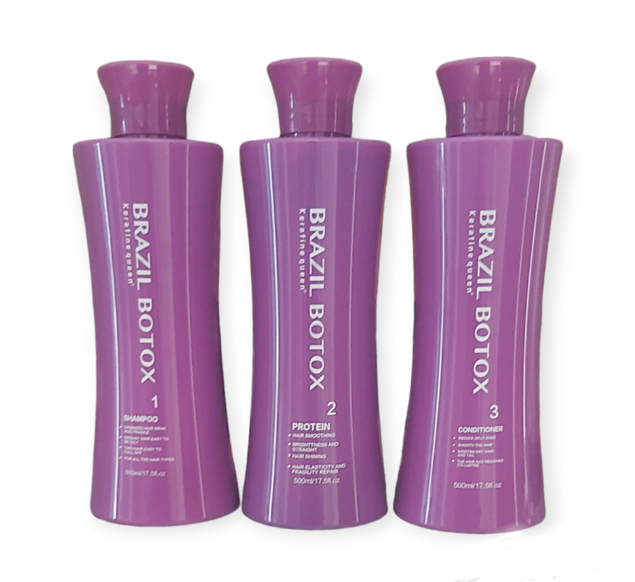Keratin Queen Brazil Botox 3-Step Hair Treatment – Professional Repair & Smoothing System (3 × 500ml)