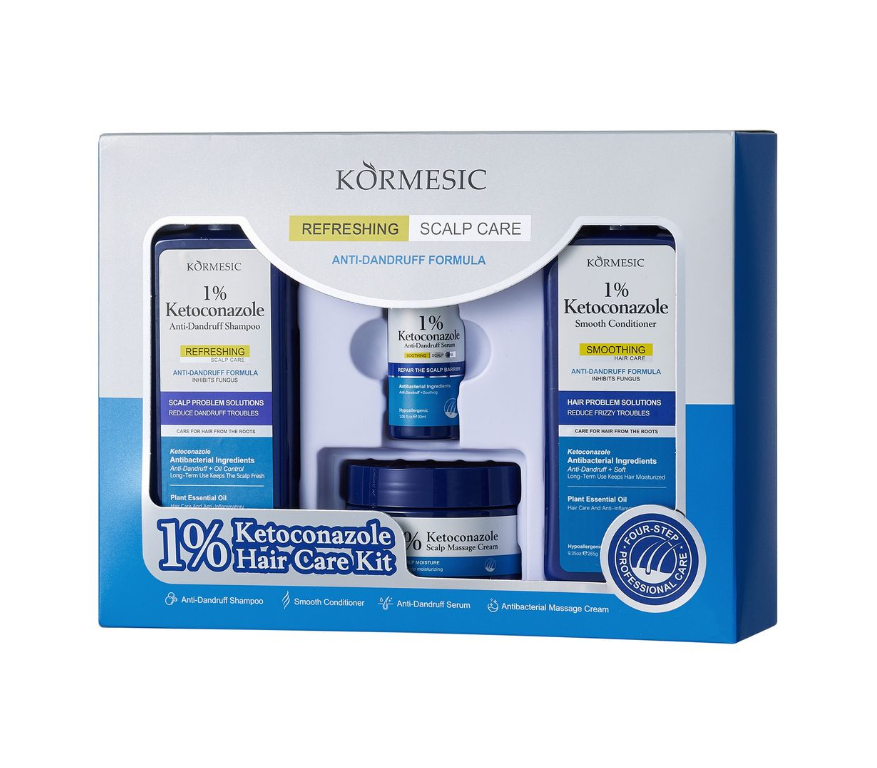 Kormesic 1% Ketoconazole Anti-Dandruff 4-Step Scalp Treatment Kit – Professional Scalp Care System (1kg)