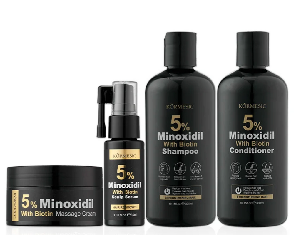 Kormesic 5% Minoxidil Hair Care Set – Shampoo, Conditioner, Scalp Serum & Massage Cream