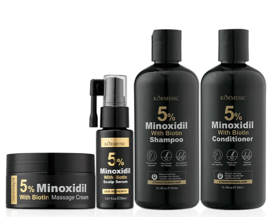Kormesic 5% Minoxidil Hair Care Set – Shampoo, Conditioner, Scalp Serum & Massage Cream